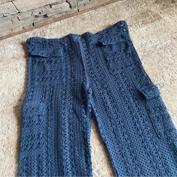 Blanco by Nature Crochet Beach Pants Knitted Pull On Drawstring Waist Teal: Med - Picture 10 of 10